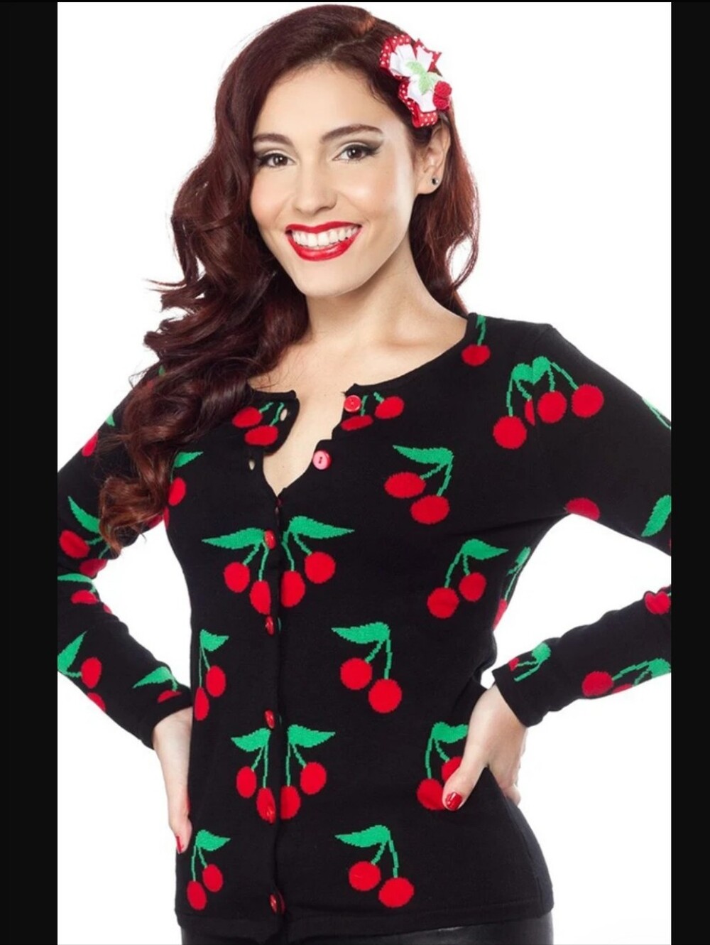 Sourpuss Jubilee Cherries Knit Cardigan Sweater, Approximate Size XL